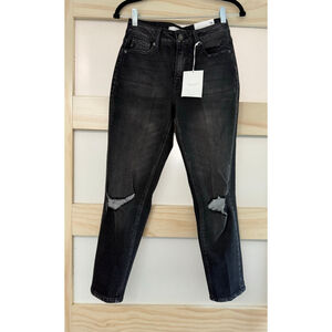 KanCan Women’s Jeans Size 3/25 Black Gray Wash Distressed Relaxed Fi